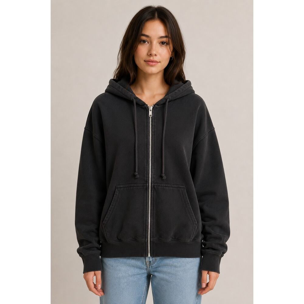 Brandy Melville Malibu California Oversized Zip-Up Hoodie Black One Size - Picture 2 of 10
